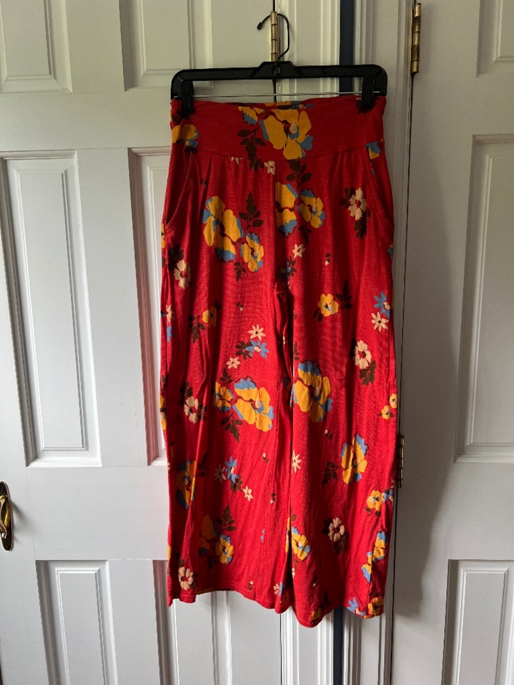 Toad & Co Women’s Chaka Wide Leg Knit Pant Red Yellow Flower Print Boho Small